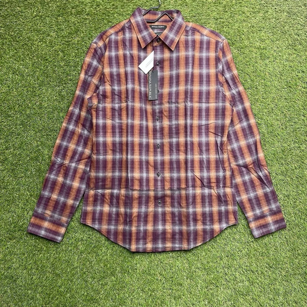 Banana Republic Dress Shirt Mens Medium Grant-Fit Luxe Plaid Button Up NWT